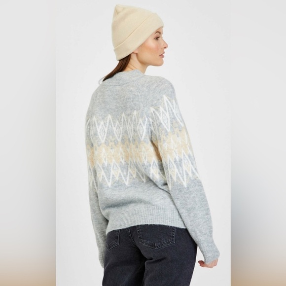 Gap Gray & Yellow Argyle Mock Neck Sweater L - Picture 2 of 8